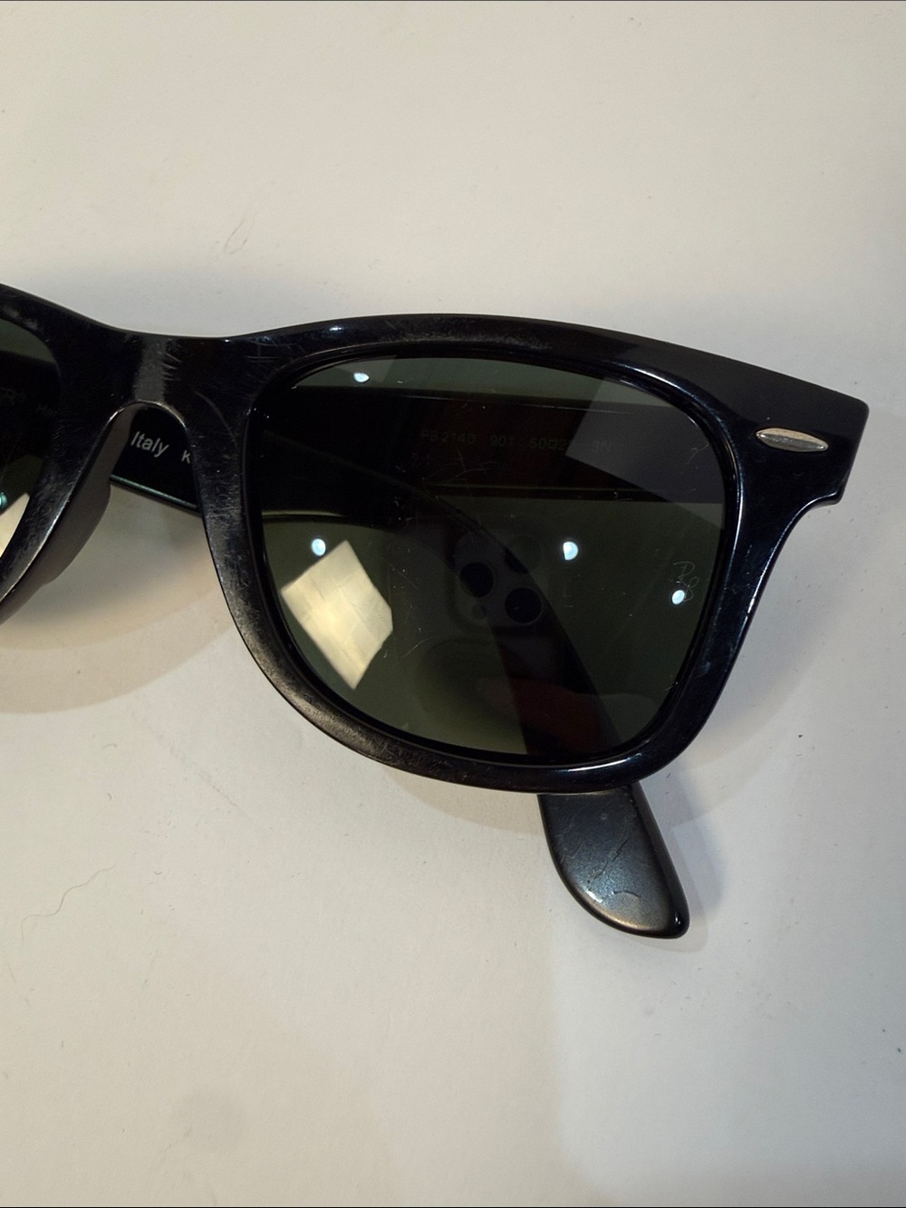 Vintage Ray-Ban Black Wayfarer Sunglasses with Green Lenses - Picture 15 of 16